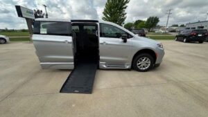 Silver Chrysler Pacifica with BraunAbility Side Entry Automatic Fold Out conversion