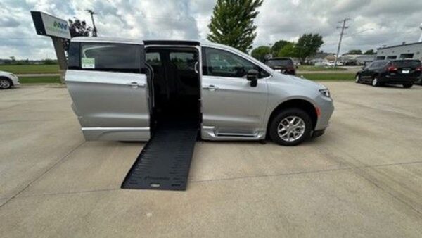 Silver Chrysler Pacifica with BraunAbility Side Entry Automatic Fold Out conversion