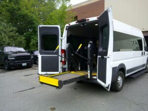 White Ram ProMaster with BraunAbility Rear Entry Automatic Fold Out conversion