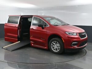 Red Chrysler Pacifica with BraunAbility Side Entry Automatic In Floor conversion