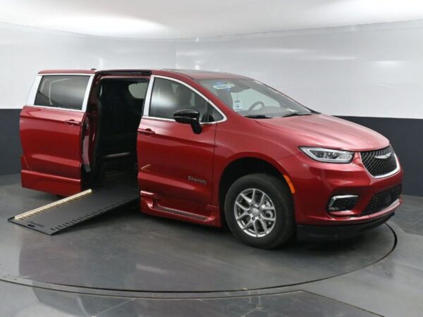 Red Chrysler Pacifica with BraunAbility Side Entry Automatic In Floor conversion