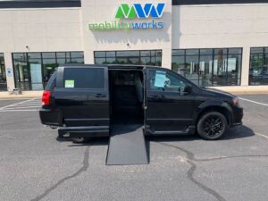 Black Dodge Grand Caravan with Vantage Mobility Side Entry Automatic In Floor conversion