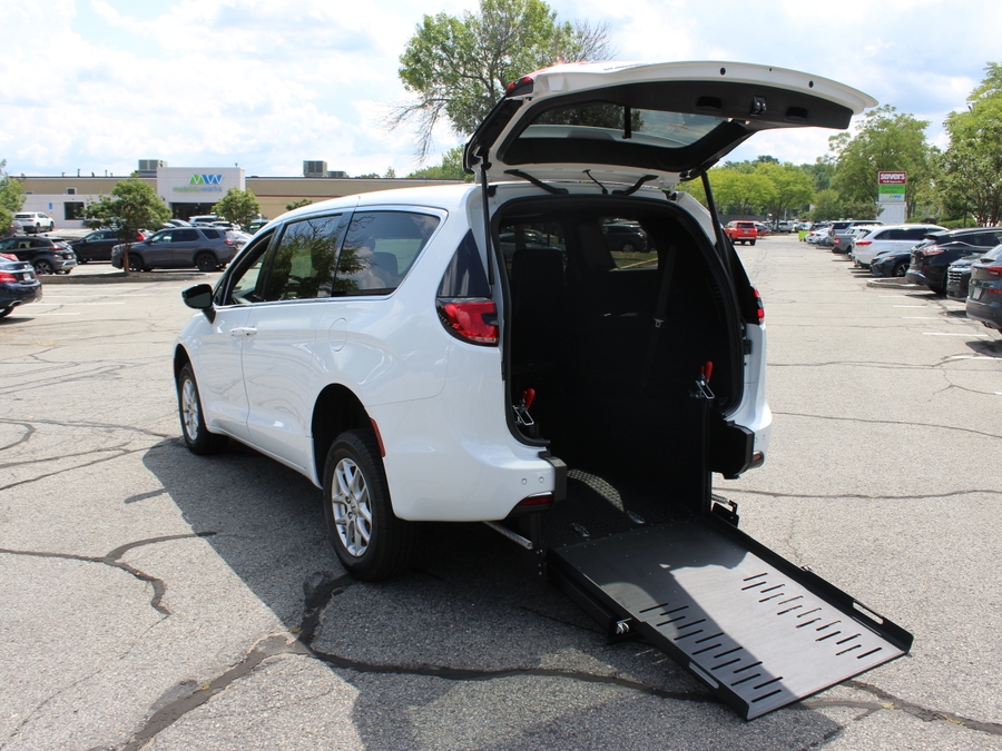 White Chrysler Pacifica with FR Conversions Rear Entry Manual Fold Out conversion