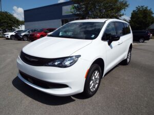 White Chrysler Pacifica with FR Conversions Rear Entry Manual Fold Out conversion