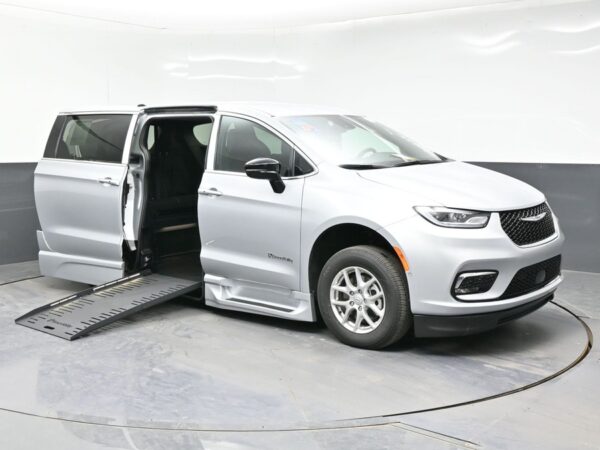 Silver Chrysler Pacifica with BraunAbility Side Entry Automatic Fold Out conversion