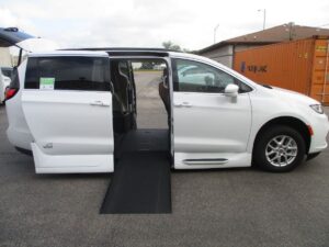 White Chrysler Pacifica with Vantage Mobility Side Entry Automatic In Floor conversion