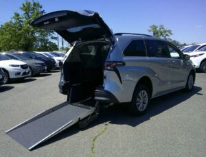 Silver Toyota Sienna with Driverge Rear Entry Manual Fold Out conversion