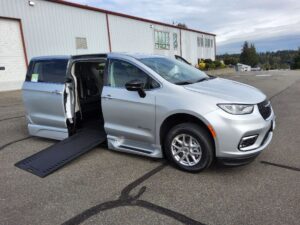 Silver Chrysler Pacifica with BraunAbility Side Entry Automatic In Floor conversion