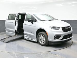 Silver Chrysler Pacifica with BraunAbility Side Entry Automatic Fold Out conversion
