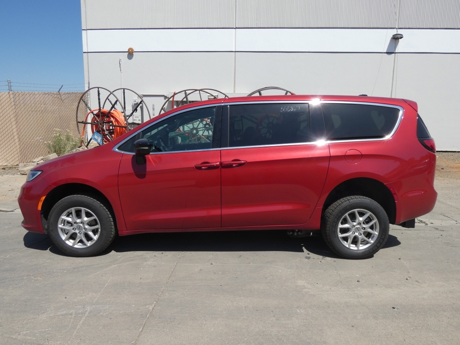 Red Chrysler Pacifica with FR Conversions Rear Entry Manual Fold Out conversion