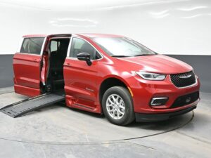 Red Chrysler Pacifica with BraunAbility Side Entry Automatic Fold Out conversion