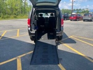 Grey Dodge Grand Caravan with BraunAbility Rear Entry Manual Fold Out conversion