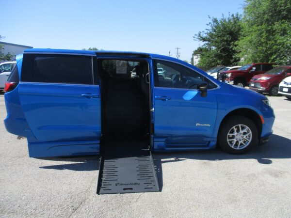 Blue Chrysler Pacifica with BraunAbility Side Entry Automatic Fold Out conversion