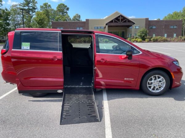 Red Chrysler Pacifica with Driverge Side Entry Automatic Fold Out conversion