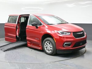 Red Chrysler Pacifica with BraunAbility Side Entry Automatic Fold Out conversion