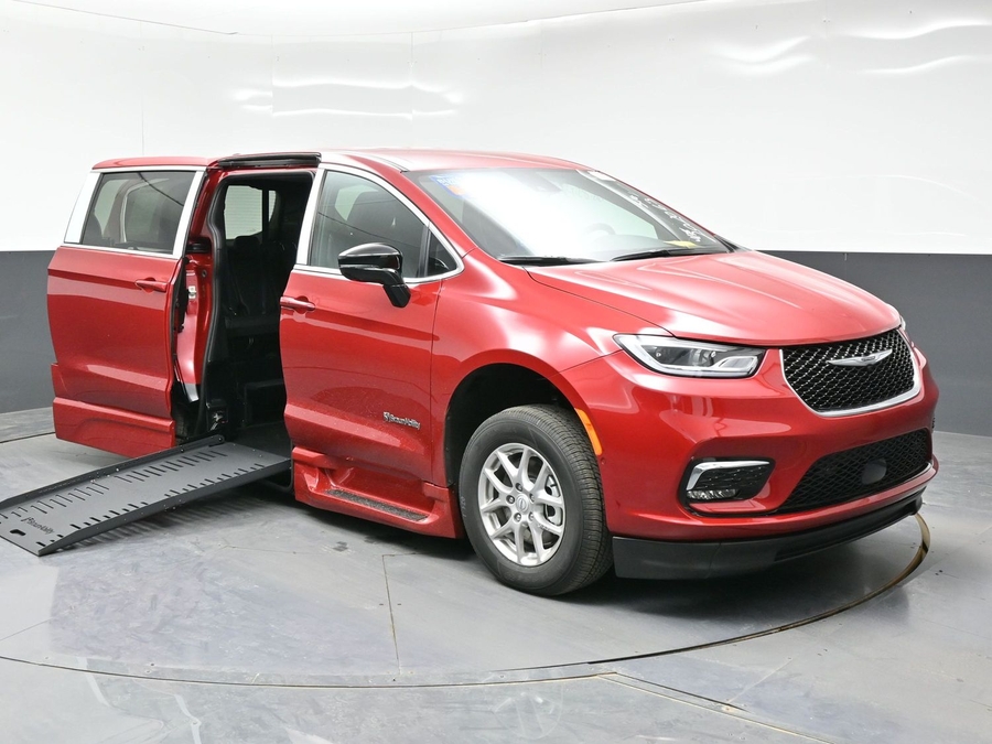 Red Chrysler Pacifica with BraunAbility Side Entry Automatic Fold Out conversion