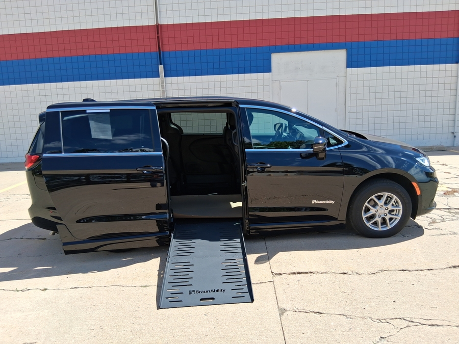 Black Chrysler Pacifica with BraunAbility Side Entry Automatic Fold Out conversion