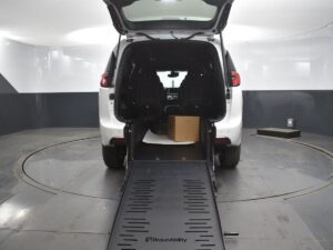White Chrysler Pacifica with BraunAbility Rear Entry Manual Fold Out conversion