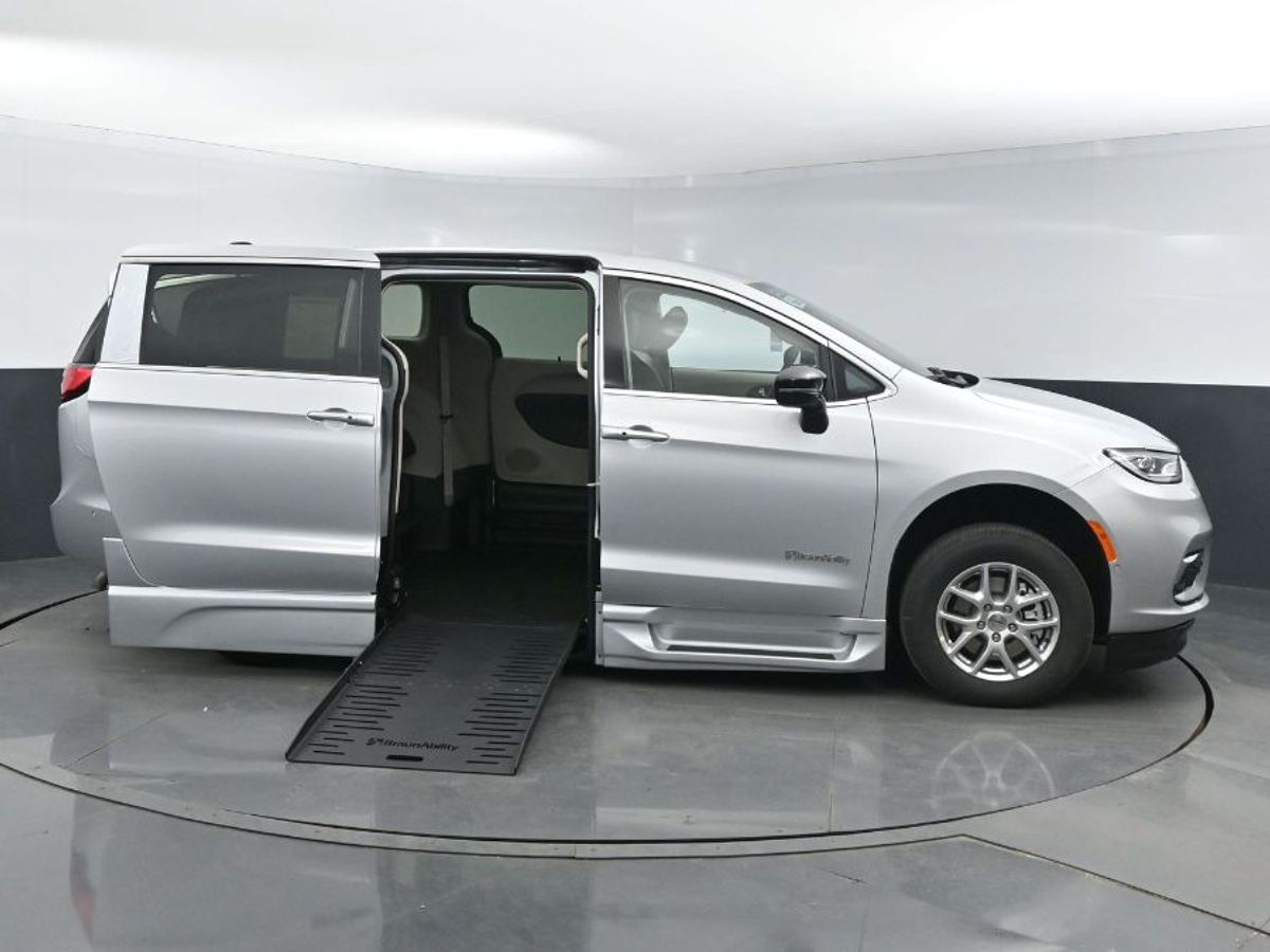 Silver Chrysler Pacifica with BraunAbility Side Entry Automatic Fold Out conversion