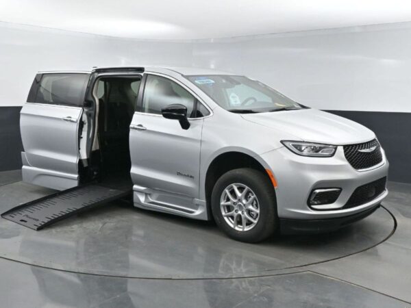 Silver Chrysler Pacifica with BraunAbility Side Entry Automatic Fold Out conversion