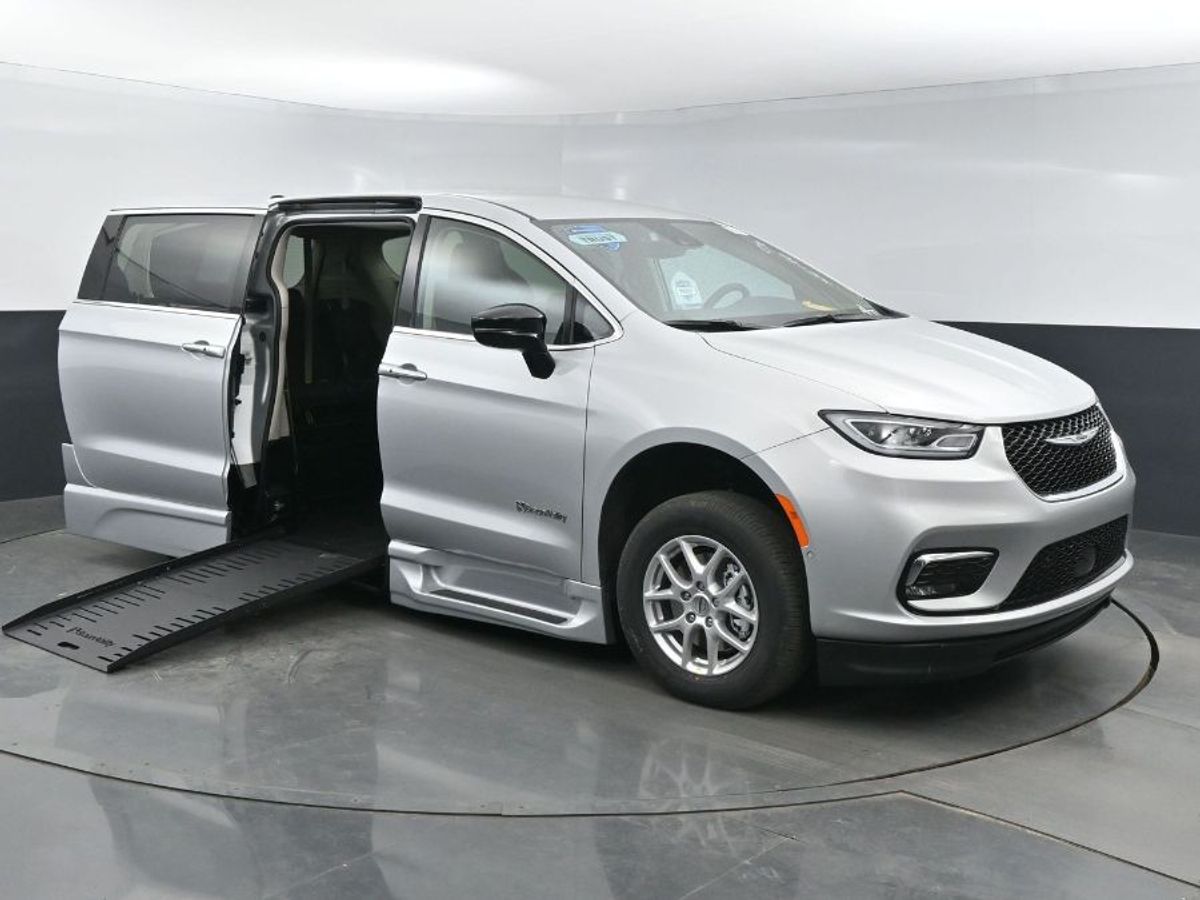 Silver Chrysler Pacifica with BraunAbility Side Entry Automatic Fold Out conversion
