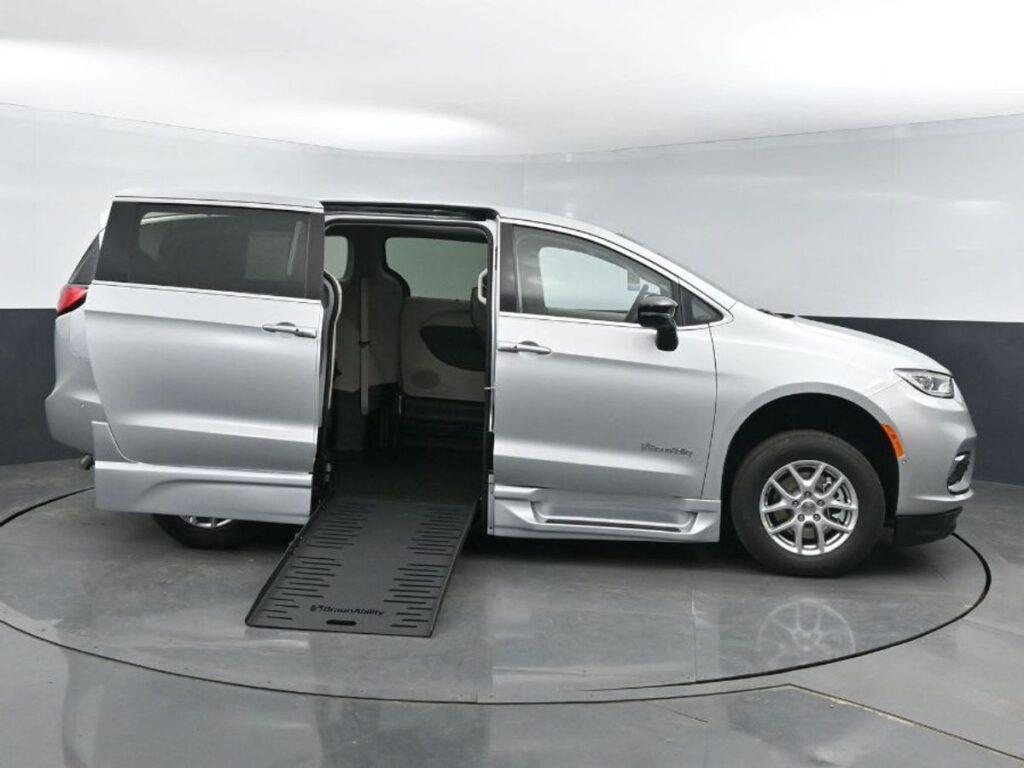 Silver Chrysler Pacifica with BraunAbility Side Entry Automatic Fold Out conversion