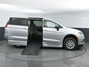 Silver Chrysler Pacifica with BraunAbility Side Entry Automatic Fold Out conversion