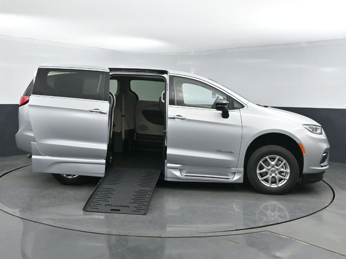 Silver Chrysler Pacifica with BraunAbility Side Entry Automatic Fold Out conversion