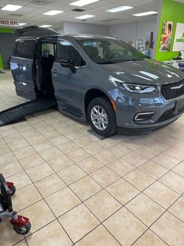 Grey Chrysler Pacifica with BraunAbility Side Entry Automatic Fold Out conversion