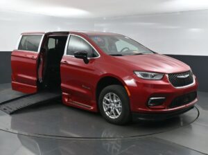 Red Chrysler Pacifica with BraunAbility Side Entry Automatic Fold Out conversion