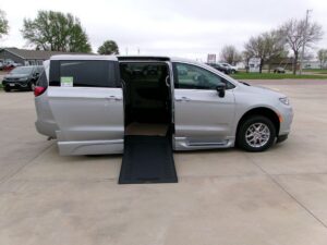 Silver Chrysler Pacifica with BraunAbility Side Entry Automatic In Floor conversion