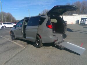 Grey Chrysler Pacifica with Driverge Rear Entry Manual Fold Out conversion