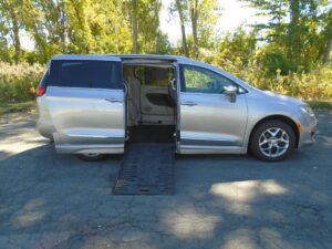 Silver Chrysler Pacifica with BraunAbility Side Entry Automatic Fold Out conversion