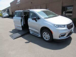 Silver Chrysler Pacifica with BraunAbility Side Entry Automatic In Floor conversion