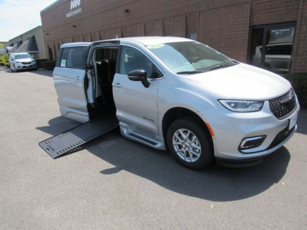 Silver Chrysler Pacifica with BraunAbility Side Entry Automatic In Floor conversion