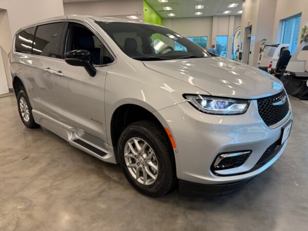 Silver Chrysler Pacifica with BraunAbility Side Entry Automatic In Floor conversion