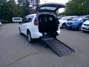 White Chrysler Voyager with BraunAbility Rear Entry Manual Fold Out conversion