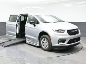 Silver Chrysler Pacifica with BraunAbility Side Entry Automatic Fold Out conversion