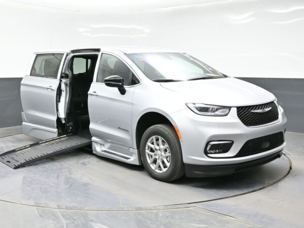 Silver Chrysler Pacifica with BraunAbility Side Entry Automatic Fold Out conversion