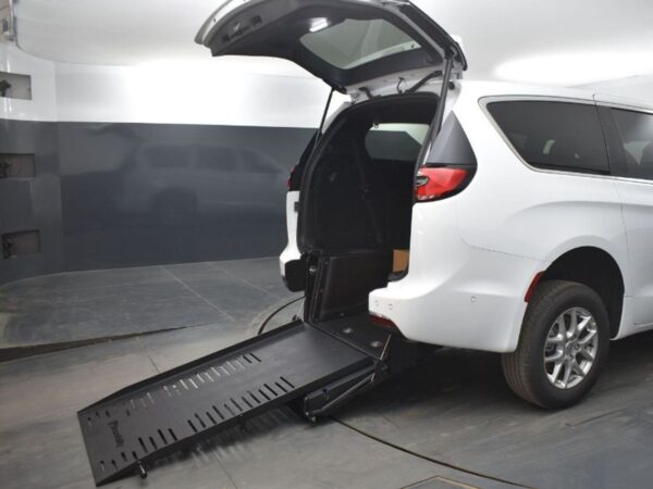 White Chrysler Pacifica with BraunAbility Rear Entry Manual Fold Out conversion