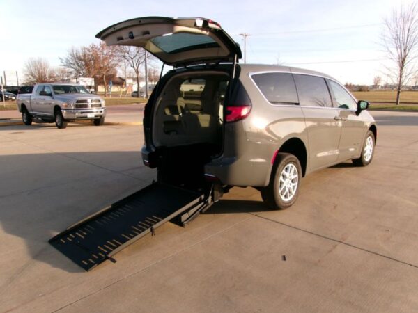 Grey Chrysler Pacifica with BraunAbility Rear Entry Manual Fold Out conversion