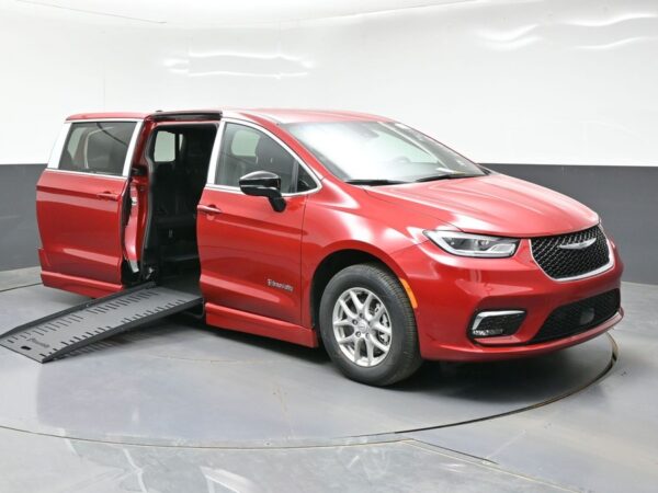 Red Chrysler Pacifica with BraunAbility Side Entry Automatic Fold Out conversion