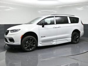 White Chrysler Pacifica with BraunAbility Side Entry Automatic In Floor conversion