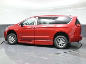 Red Chrysler Pacifica with BraunAbility Side Entry Automatic In Floor conversion
