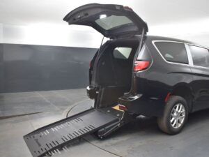 Black Chrysler Pacifica with BraunAbility Rear Entry Manual Fold Out conversion