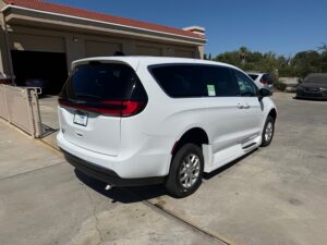 White Chrysler Pacifica with Vantage Mobility Side Entry Automatic In Floor conversion