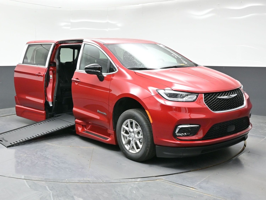 Red Chrysler Pacifica with BraunAbility Side Entry Automatic In Floor conversion