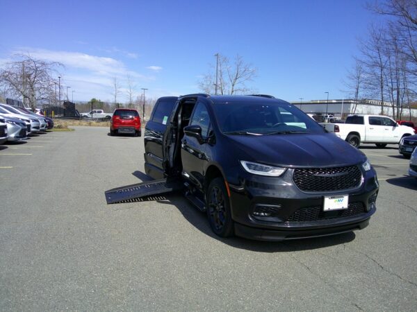 Black Chrysler Pacifica with BraunAbility Side Entry Automatic Fold Out conversion