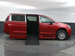 Red Chrysler Pacifica with BraunAbility Side Entry Automatic Fold Out conversion