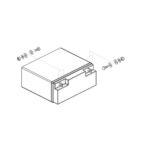 Line drawing of the 17AH Battery for Pride Mobility Scooters as a rectangular box with two mounting tabs and an exploded view showing screws, washers, and nuts on each side.
